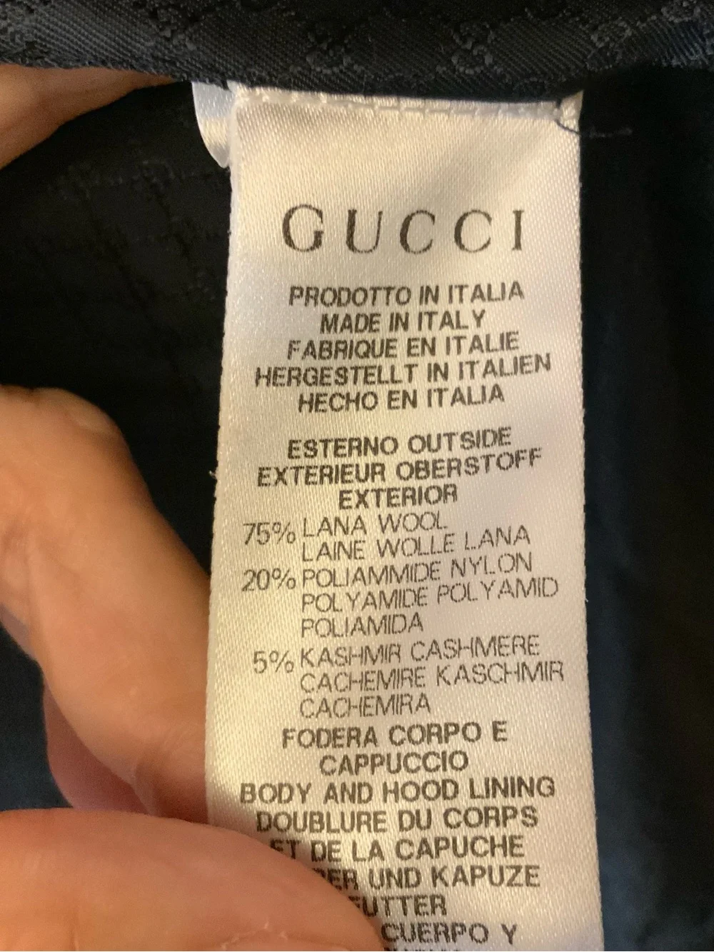 GUCCI Kids Navy Wool Duffle Coat Leather GG Pattern Toggles Hooded Size 5 Italy